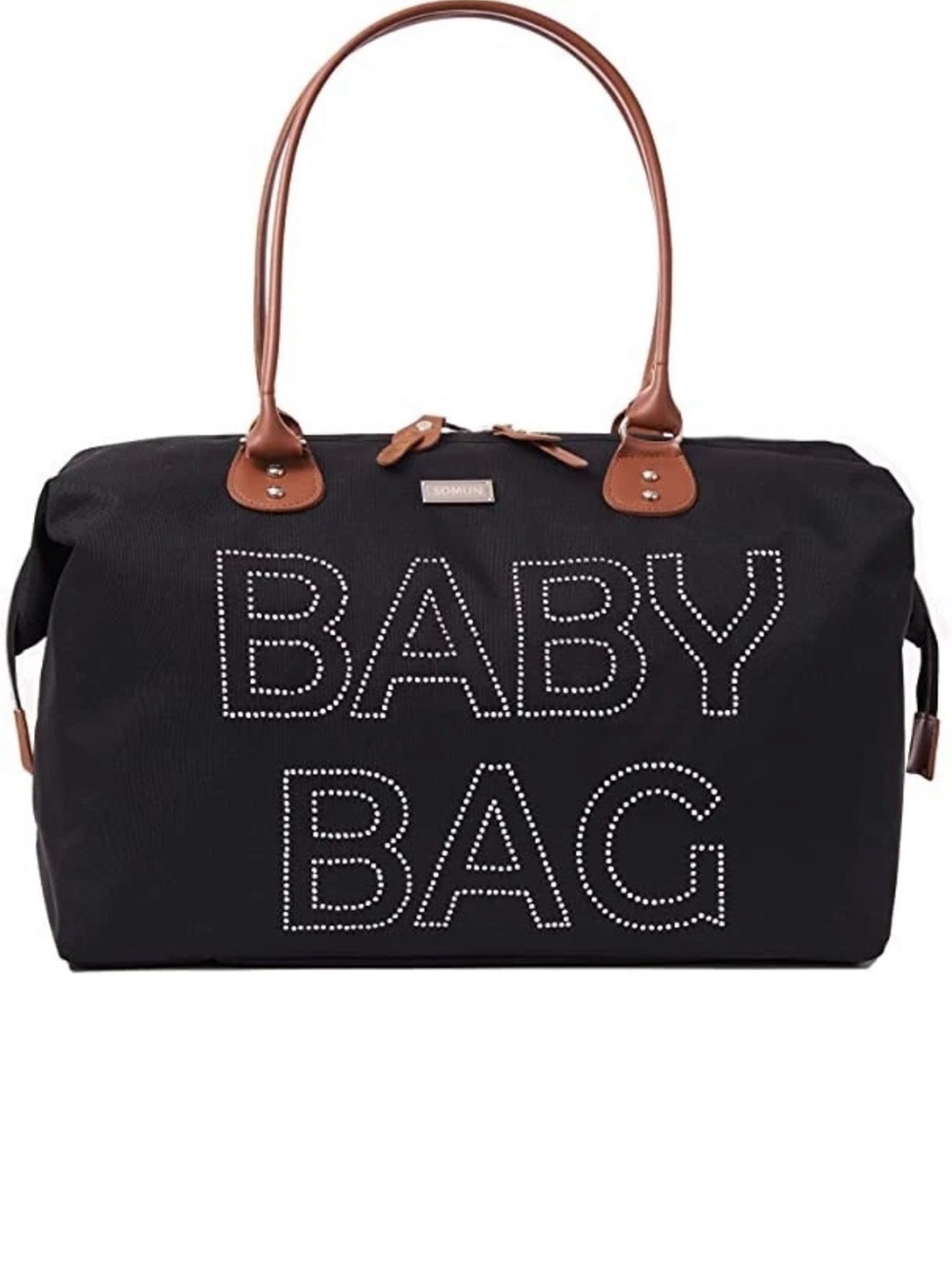 Black Baby Bag Tote with Brown Handles by